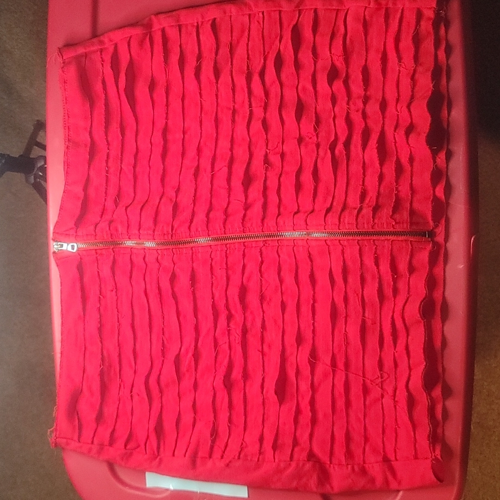 Red Mini skirt frayed look